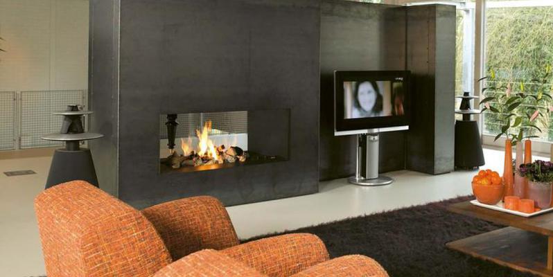 hip & happening woonkamer modern doorkijk inbouw zwart gas rechthoekig 