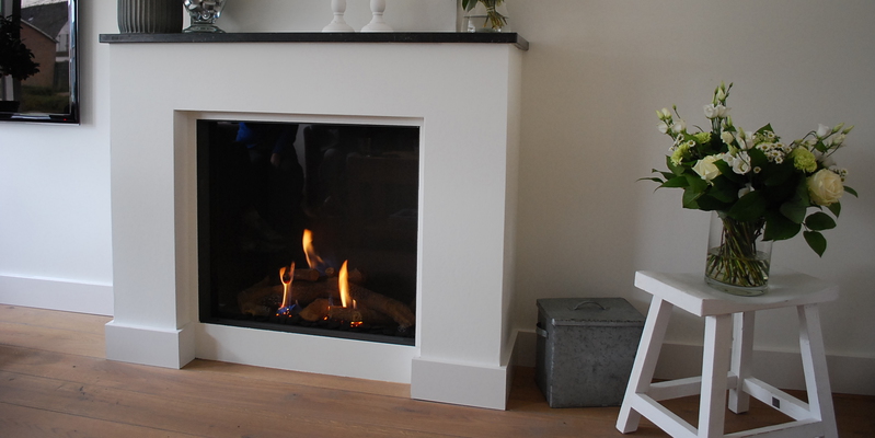 woonkamer modern vierkant inbouw front schouw licht & sprankelend gas wit 