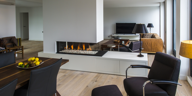 woonkamer modern doorkijk inbouw licht & sprankelend gas wit rechthoekig 