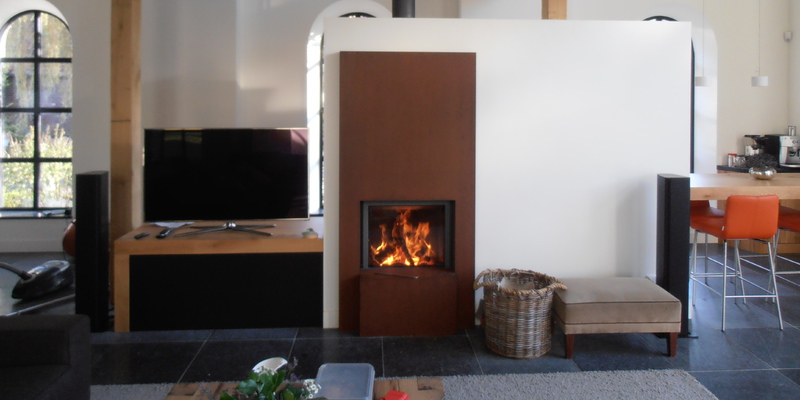 woonkamer modern vierkant stevig & rustiek inbouw front schouw zwart hout 