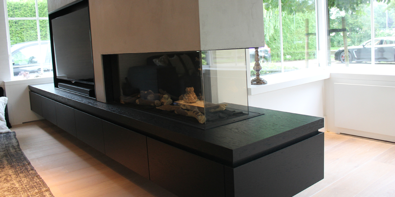 hip & happening woonkamer modern inbouw zwart rechthoek driezijdig gas 