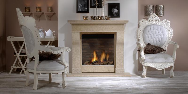 hip & happening woonkamer modern vierkant inbouw front schouw gas steenmotief 