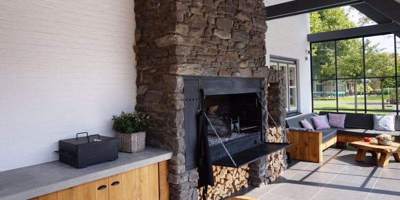 stevig & rustiek inbouw front schouw zwart klassiek Veranda hout rechthoekig 