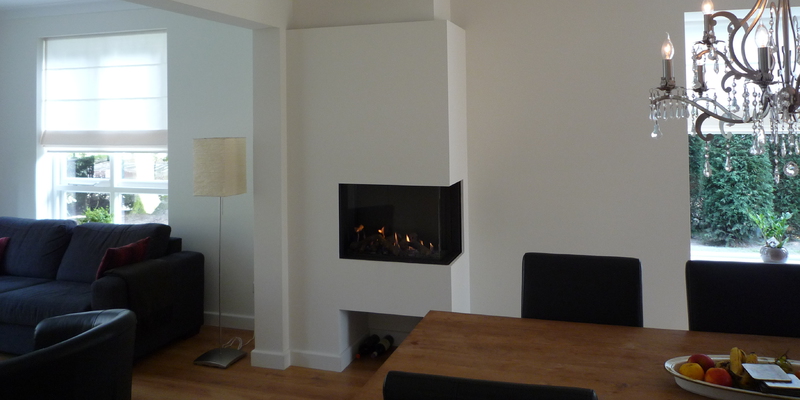 hip & happening woonkamer modern inbouw gas tweezijdig rechthoekig zwart wit 