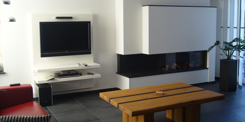 hip & happening woonkamer modern inbouw gas tweezijdig rechthoekig zwart wit 