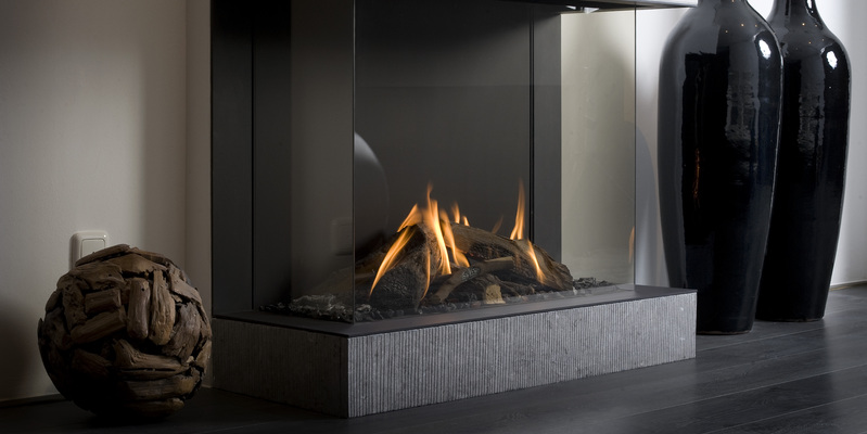 hip & happening woonkamer modern inbouw driezijdig gas rechthoekig zwart wit 