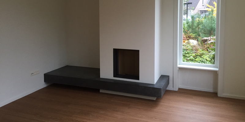 hip & happening woonkamer modern inbouw front rechthoek hout zwart wit plateau  