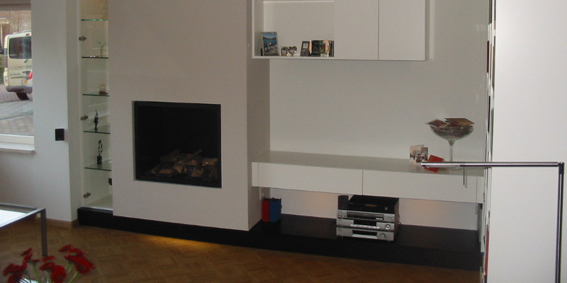 woonkamer modern vierkant inbouw front zwart licht & sprankelend gas 