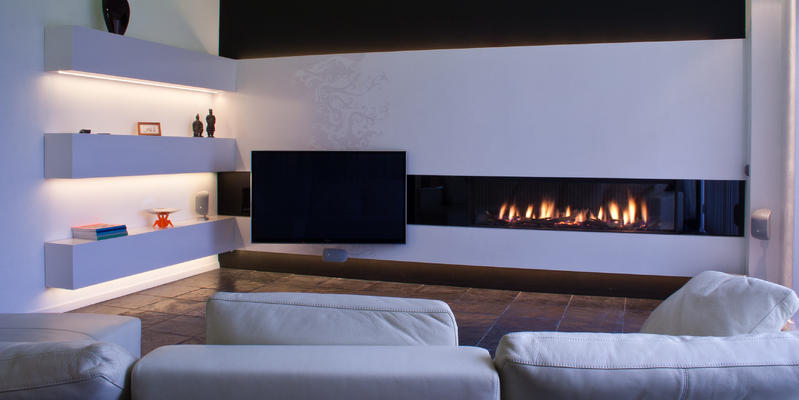 hip & happening woonkamer modern inbouw front gas verticaal zwart wit 