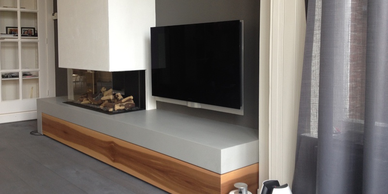 hip & happening woonkamer modern inbouw driezijdig gas rechthoekig wit grijs plateau  