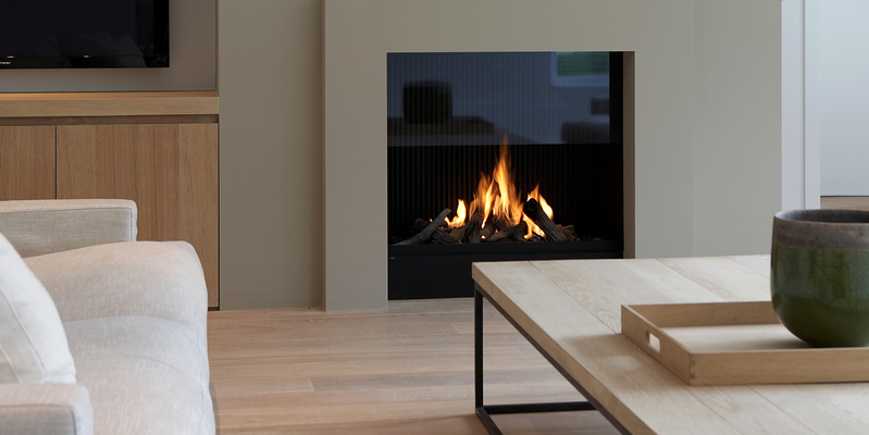 hip & happening woonkamer modern vierkant inbouw front schouw gas zand bruin 