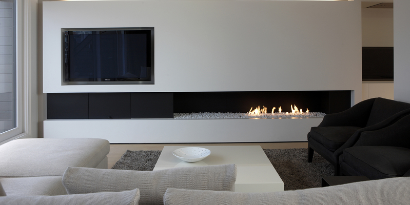 hip & happening woonkamer modern inbouw front rechthoek gas zwart wit 