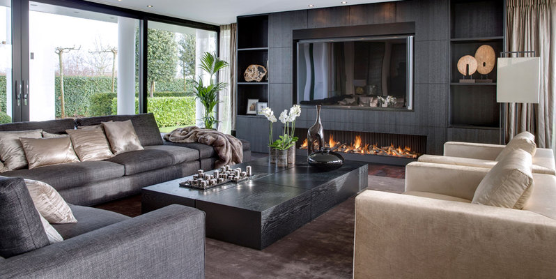 hip & happening woonkamer modern grijs inbouw front rechthoek gas 