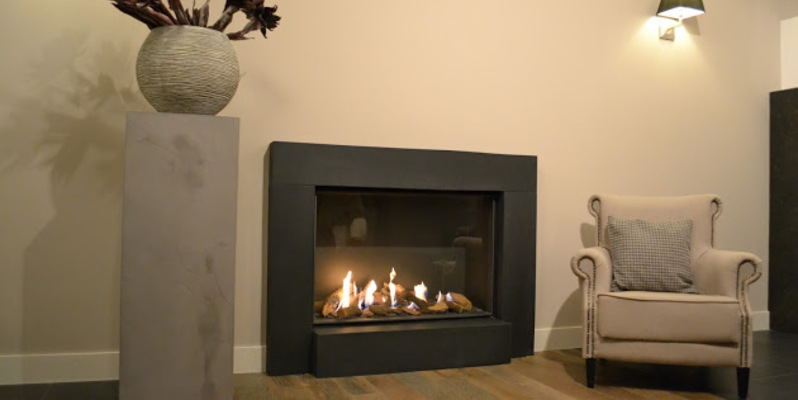 hip & happening woonkamer modern grijs inbouw front schouw rechthoek gas 