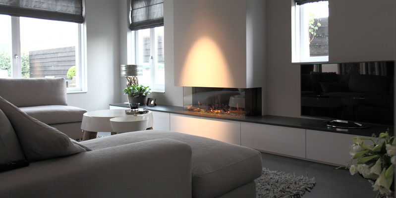 woonkamer modern inbouw licht & sprankelend driezijdig gas rechthoekig beige plateau  