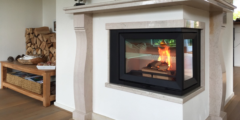 woonkamer stevig & rustiek schouw hout rechthoekig hoek antraciet inzet 