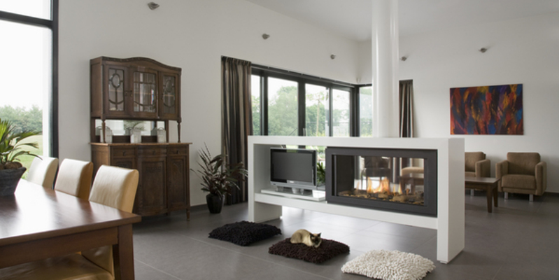 hip & happening woonkamer modern doorkijk inbouw rechthoek gas wit 