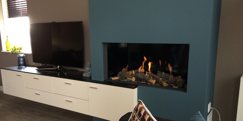 hip & happening woonkamer modern inbouw front gas rechthoekig blauw 