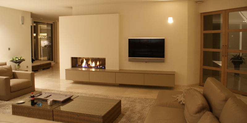 woonkamer modern inbouw front rechthoek gas sfeervol & klassiek taupe plateau  