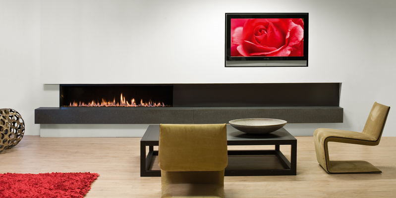 hip & happening woonkamer modern inbouw front rechthoek gas zwart wit plateau  