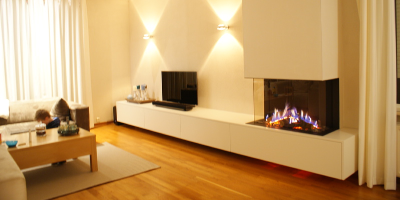 woonkamer modern inbouw licht & sprankelend driezijdig gas hoekig creme plateau  
