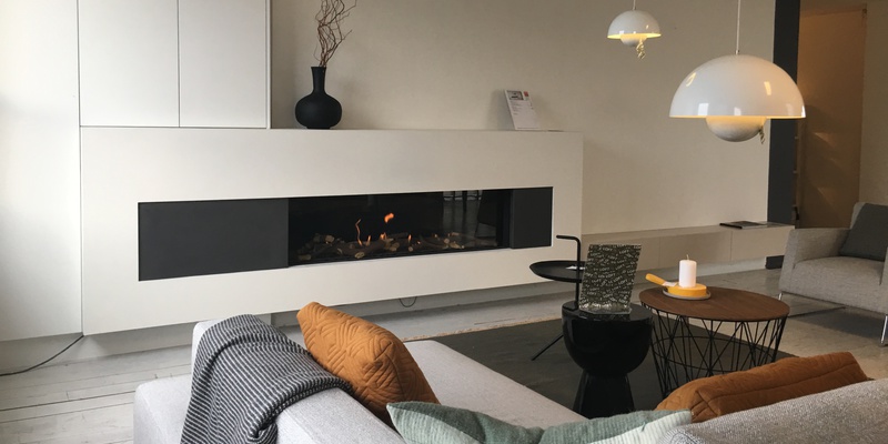 hip & happening woonkamer modern grijs inbouw front schouw rechthoek gas wit 