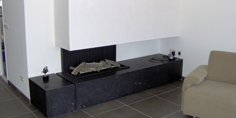 hip & happening woonkamer modern inbouw rechthoek driezijdig gas zwart wit plateau  