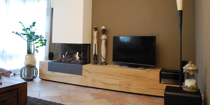 woonkamer modern stevig & rustiek inbouw driezijdig gas verticaal bruin plateau  