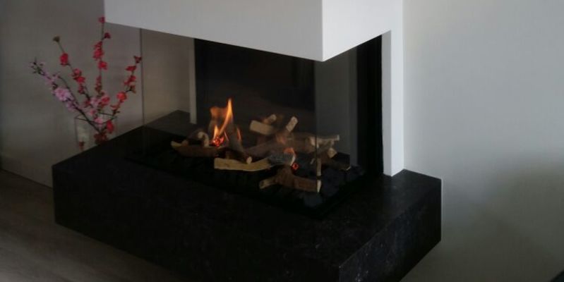 hip & happening woonkamer modern driezijdig gas hangend rechthoekig zwart wit plateau  