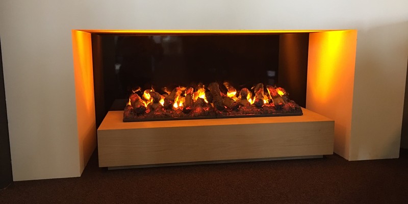 elektrisch hip & happening woonkamer modern front rechthoek wit open vuur 