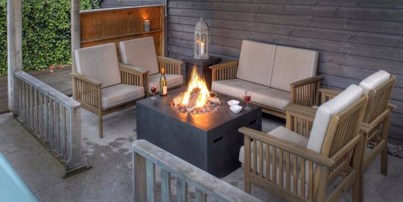 hip & happening modern grijs gas Veranda rond rondom open vuur 