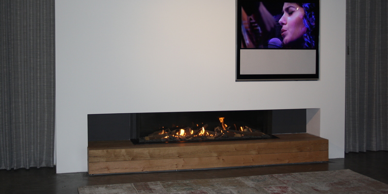 hip & happening woonkamer modern inbouw driezijdig gas rechthoekig zwart wit plateau  