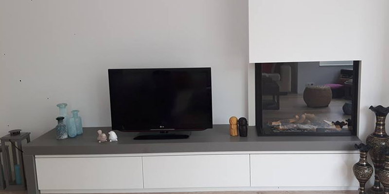 woonkamer modern grijs inbouw rechthoek licht & sprankelend gas tweezijdig plateau  