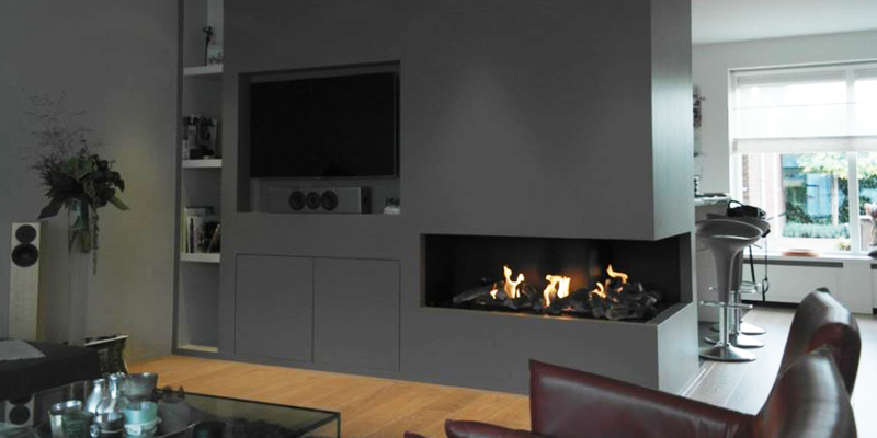 hip & happening woonkamer modern inbouw zwart gas tweezijdig 