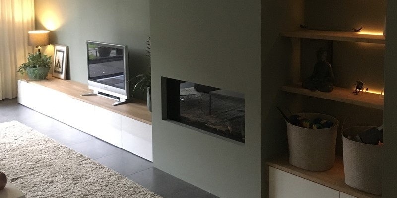 woonkamer modern inbouw front licht & sprankelend gas plateau  