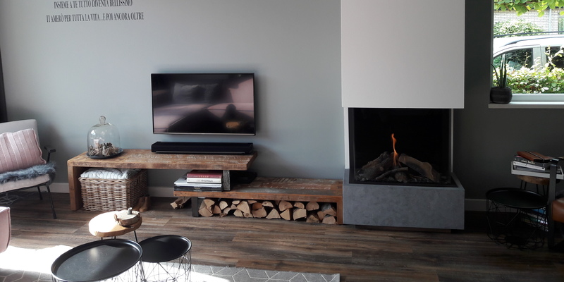 woonkamer modern vierkant inbouw licht & sprankelend driezijdig gas wit plateau  