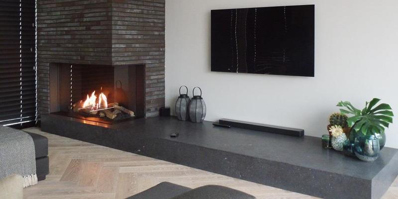 hip & happening woonkamer modern inbouw zwart gas hoek hoekig plateau  