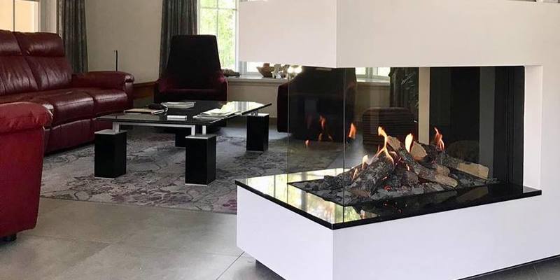 hip & happening woonkamer modern inbouw driezijdig gas rechthoekig zwart wit 