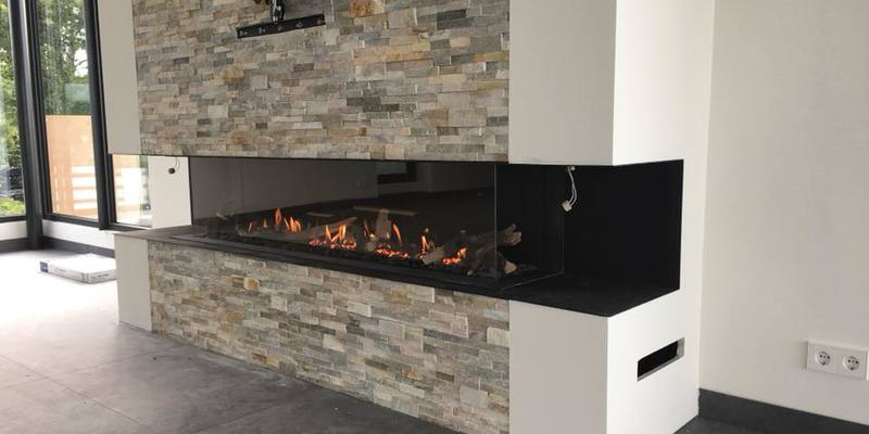 hip & happening woonkamer modern inbouw driezijdig gas rechthoekig steenmotief 