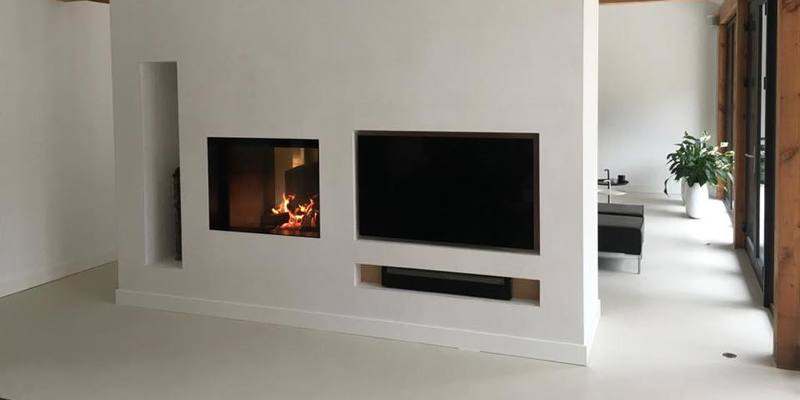 hip & happening woonkamer doorkijk vierkant inbouw gas klassiek wit 