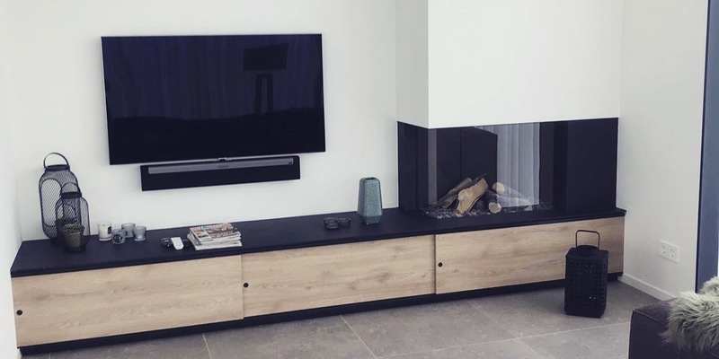 woonkamer modern inbouw zwart rechthoek licht & sprankelend gas hoek 