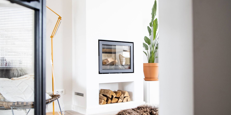 woonkamer modern inbouw front zwart rechthoek hout tijdloos 