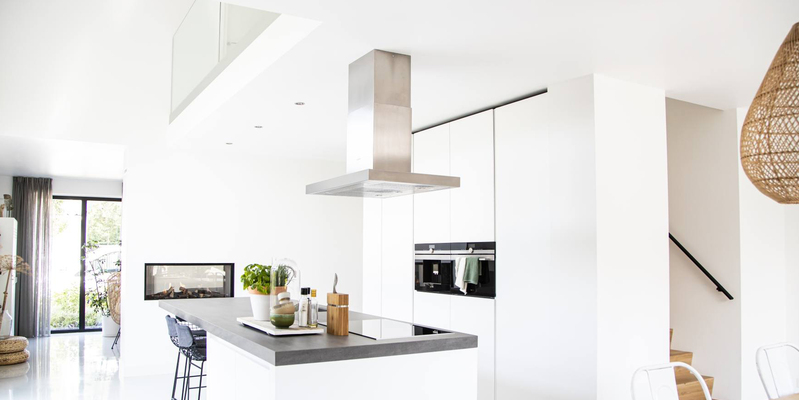 modern doorkijk inbouw rechthoek licht & sprankelend gas keuken wit 